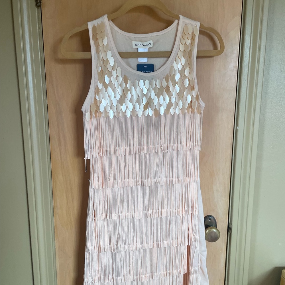 Anna Kaci Cream Fringe Flapper Dress